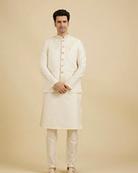 Manyavar Men Warm White Bel Buti Patterned Nehru Jacket