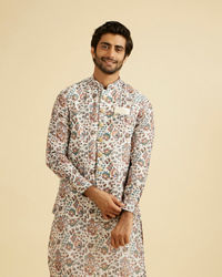Manyavar Men Beige Bel Buti Print Nehru Jacket