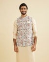 Manyavar Men Beige Bel Buti Print Nehru Jacket image number 0