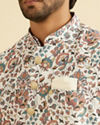 Manyavar Men Beige Bel Buti Print Nehru Jacket