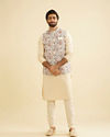 Manyavar Men Beige Bel Buti Print Nehru Jacket image number 2