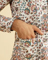 Manyavar Men Beige Bel Buti Print Nehru Jacket