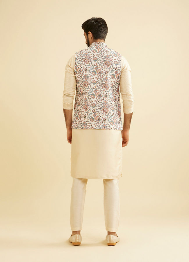 Manyavar Men Beige Bel Buti Print Nehru Jacket image number 4