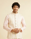 Cream Beige Ogee Jaal Patterned Jacket with Mirror Work