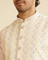 Manyavar Men Cream Beige Ogee Jaal Patterned Jacket with Mirror Work