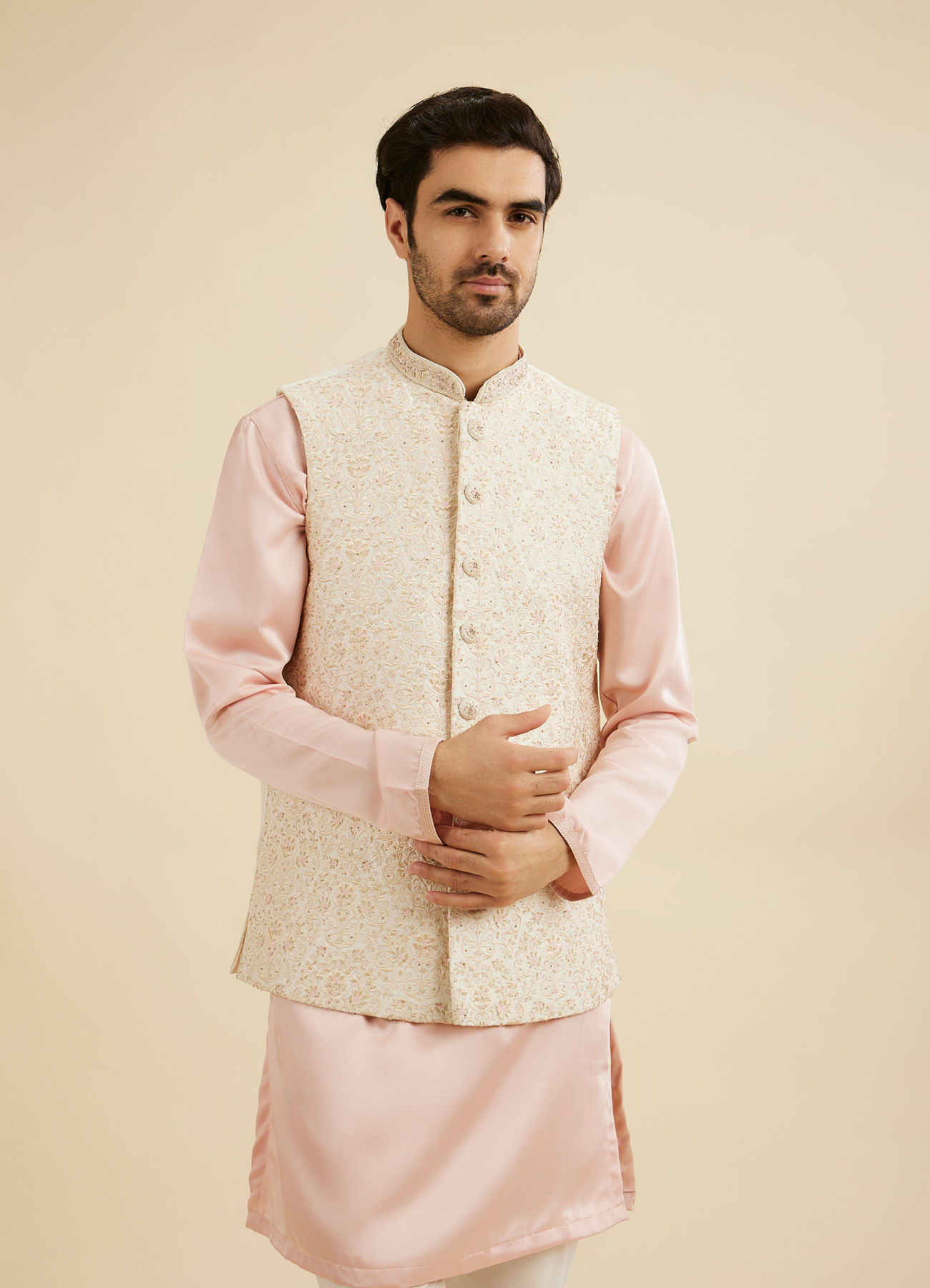 Manyavar Men Exquisite Cream Nehru Jacket