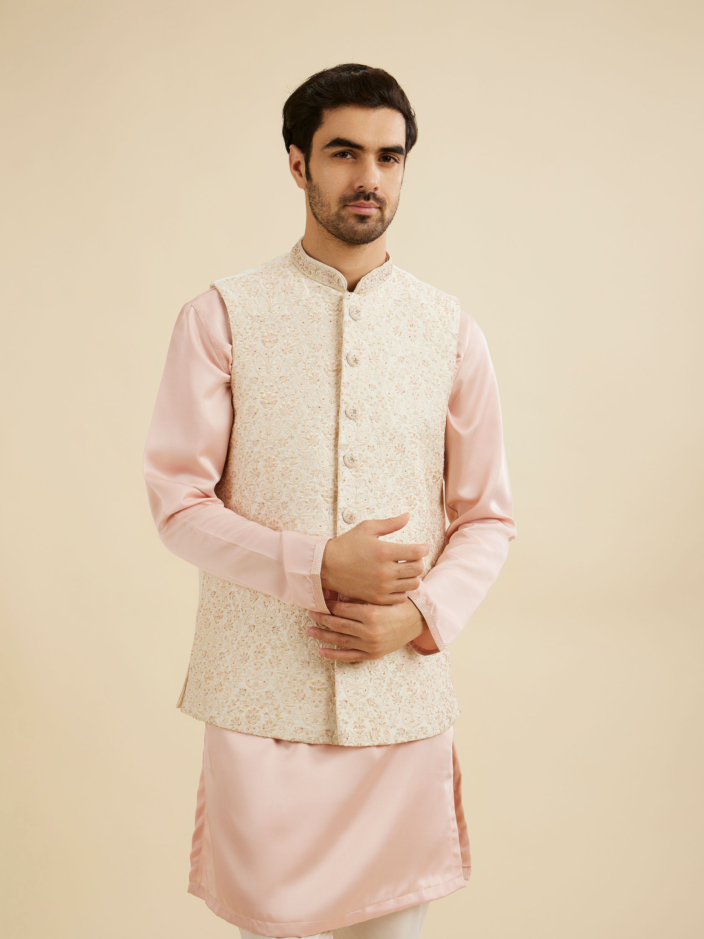 Manyavar Men Exquisite Cream Nehru Jacket