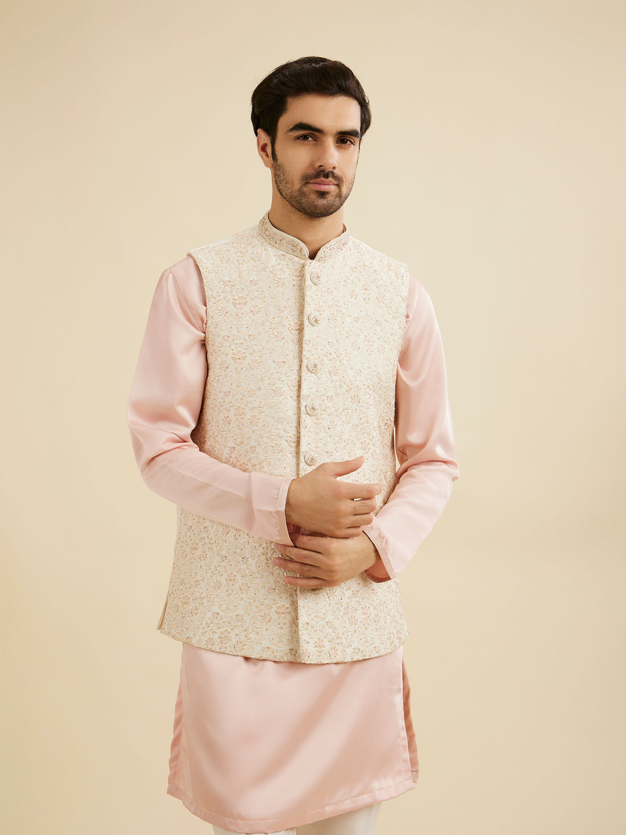 Manyavar Men Exquisite Cream Nehru Jacket