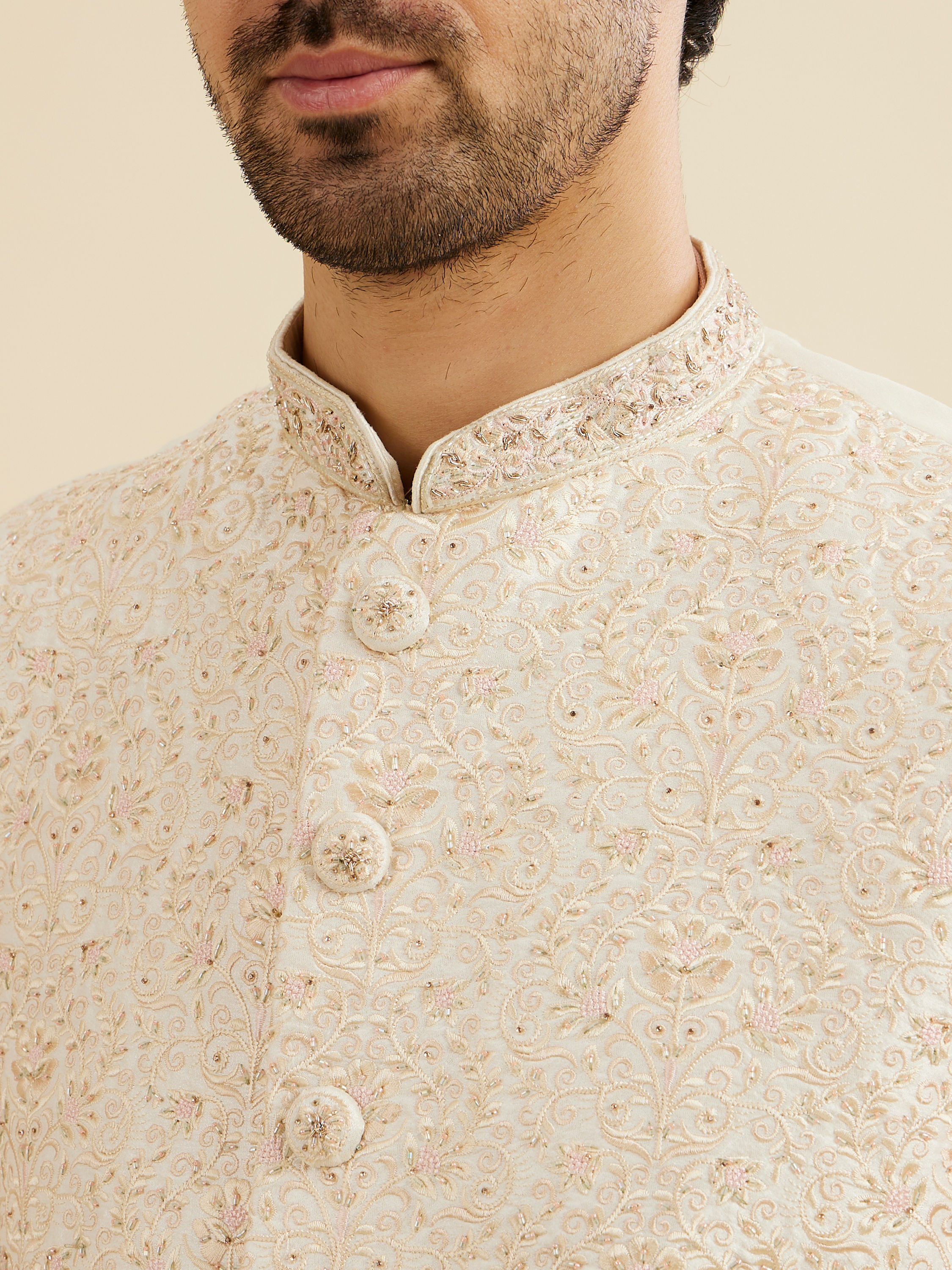 Manyavar Men Exquisite Cream Nehru Jacket