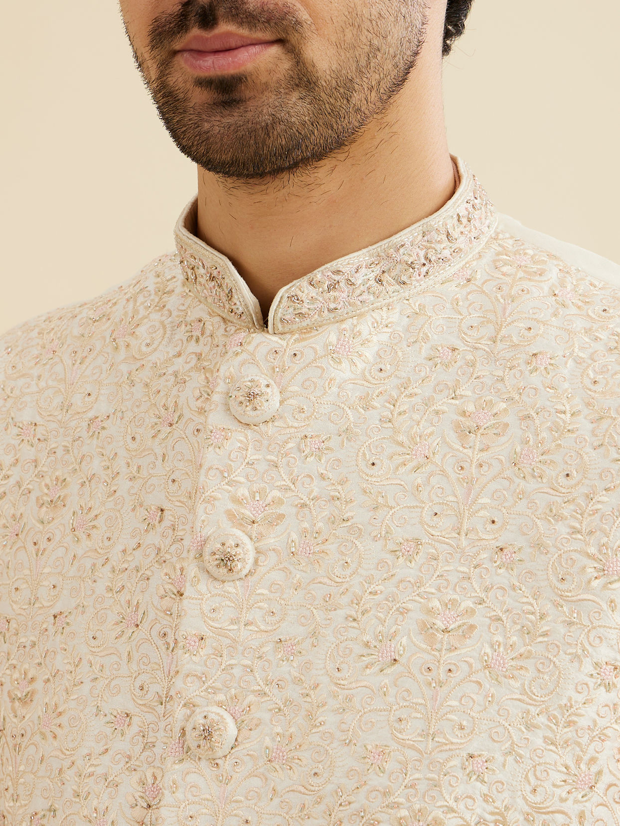 Manyavar Men Exquisite Cream Nehru Jacket