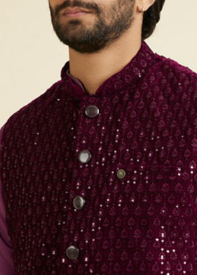 Manyavar Men Wine Velvet Majesty Nehru Jacket