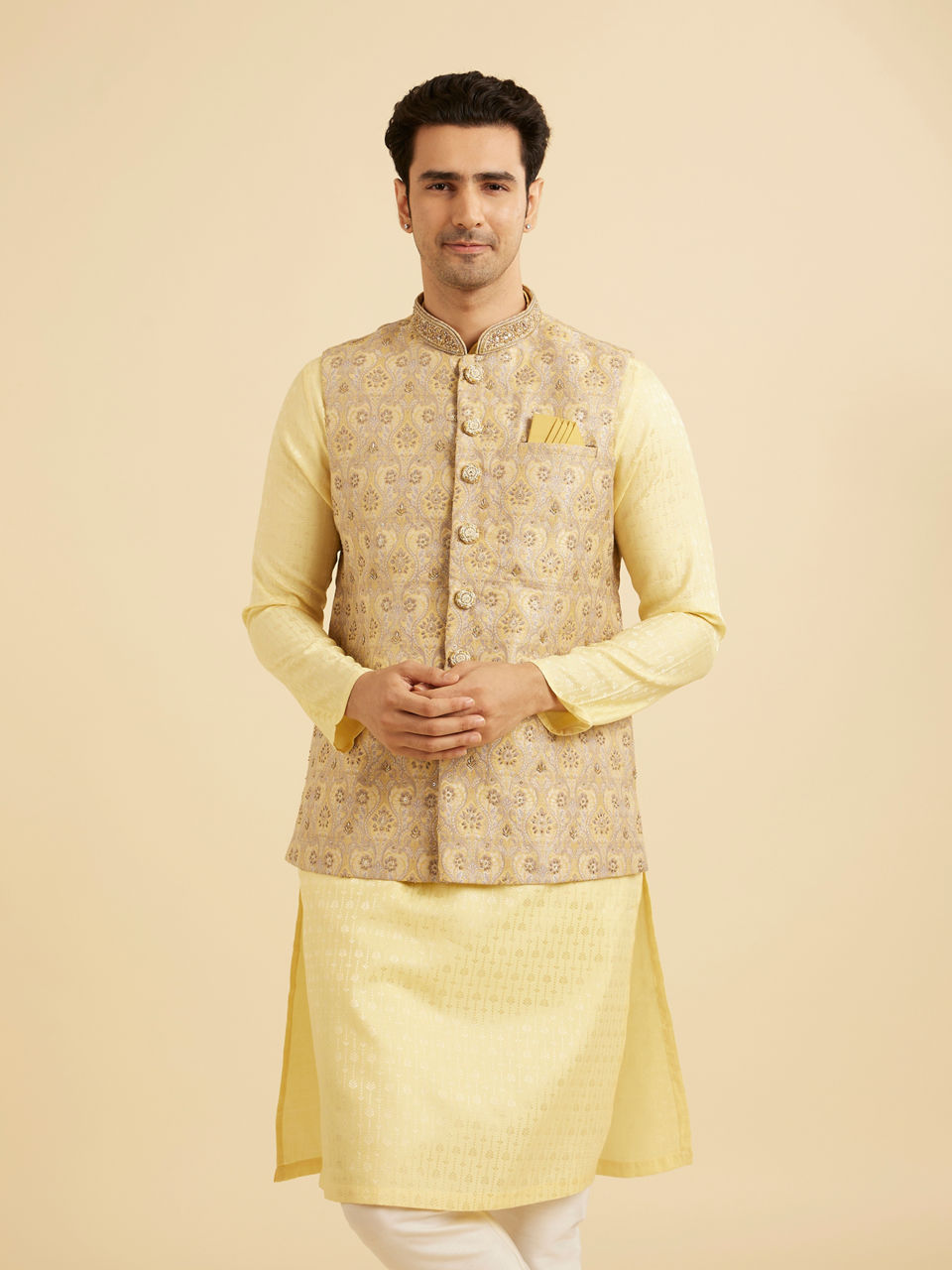 Manyavar Men Yellow Majesty Nehru Jacket