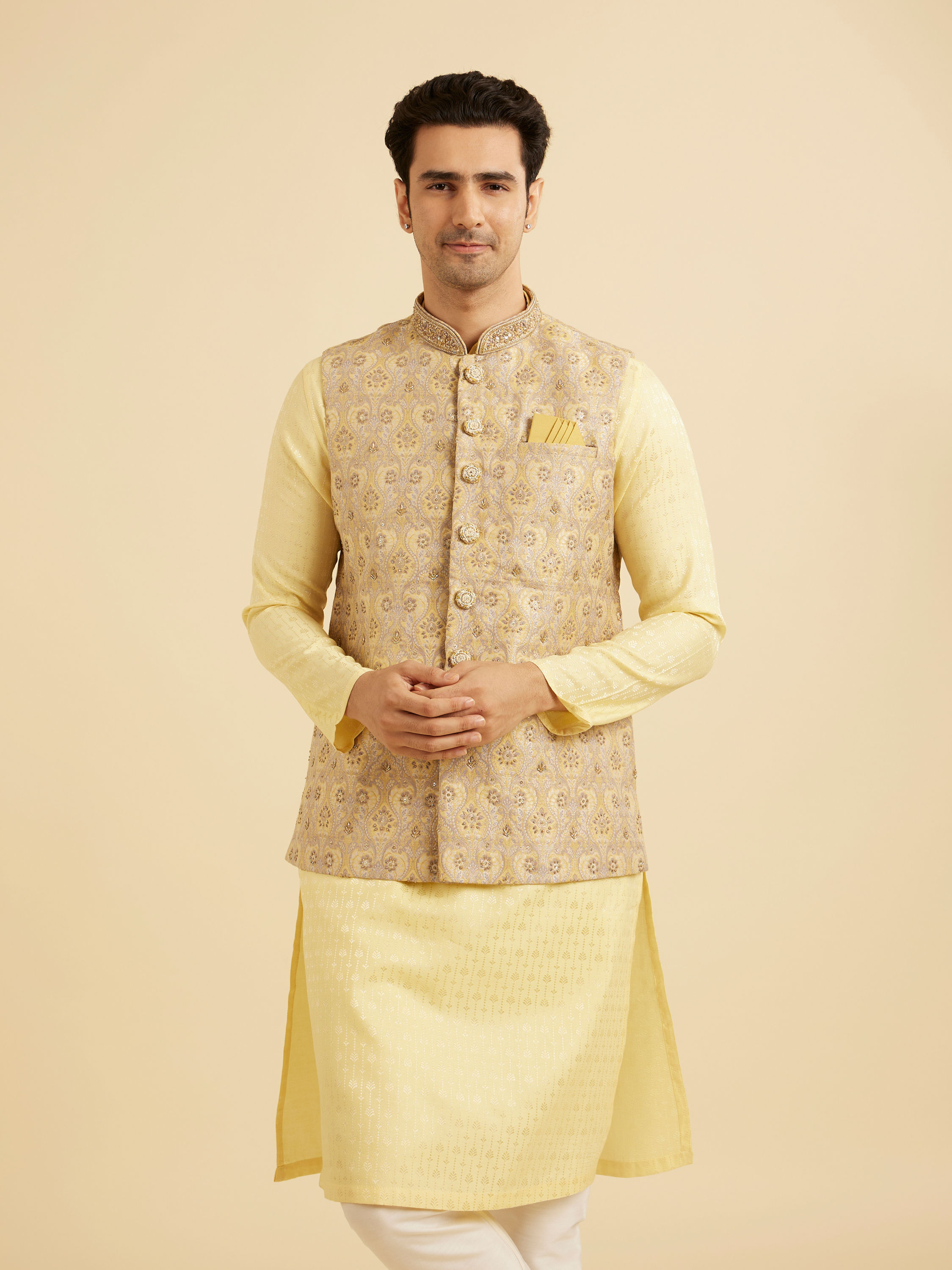 Manyavar Men Yellow Majesty Nehru Jacket