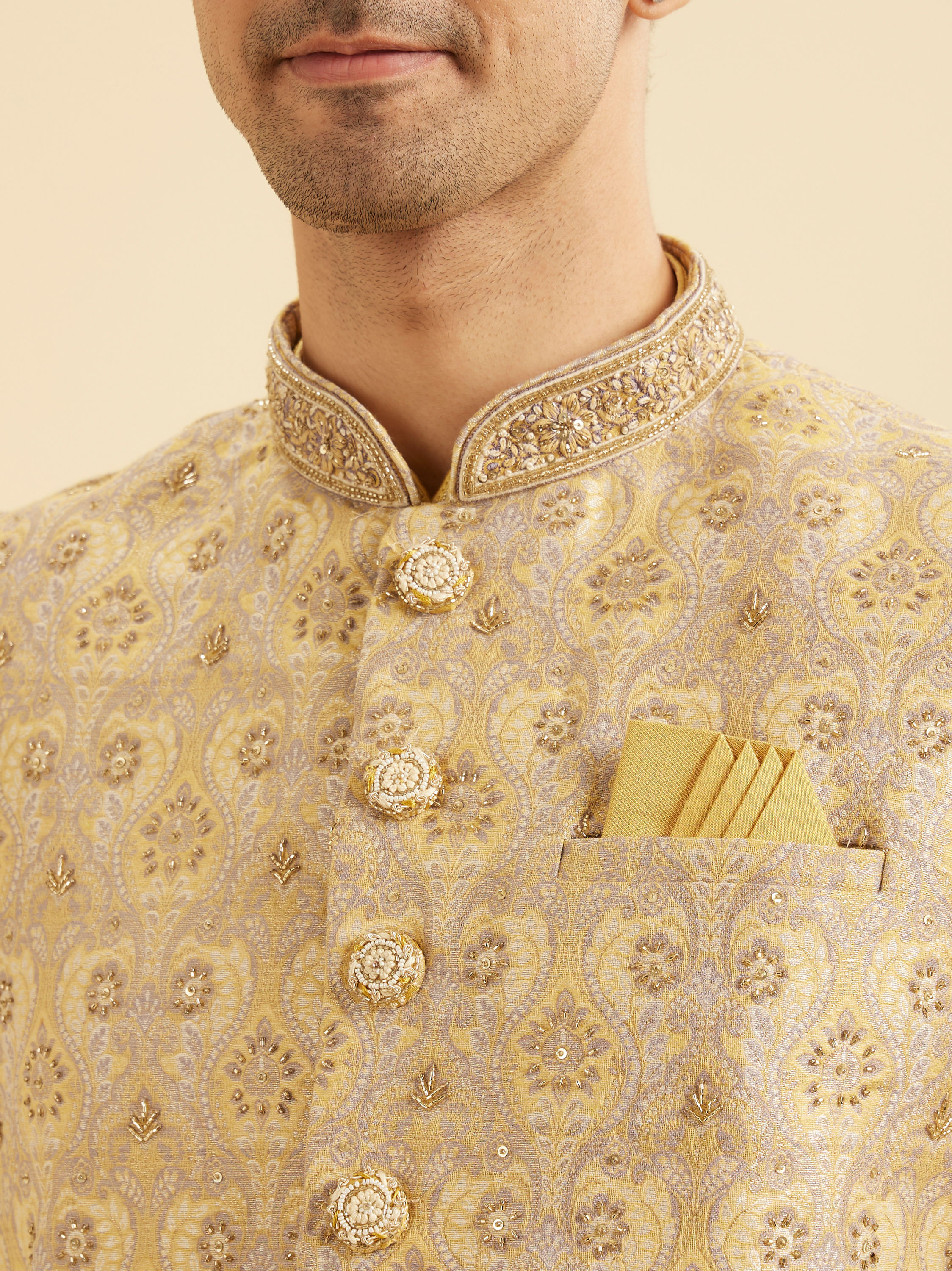 Manyavar Men Yellow Majesty Nehru Jacket