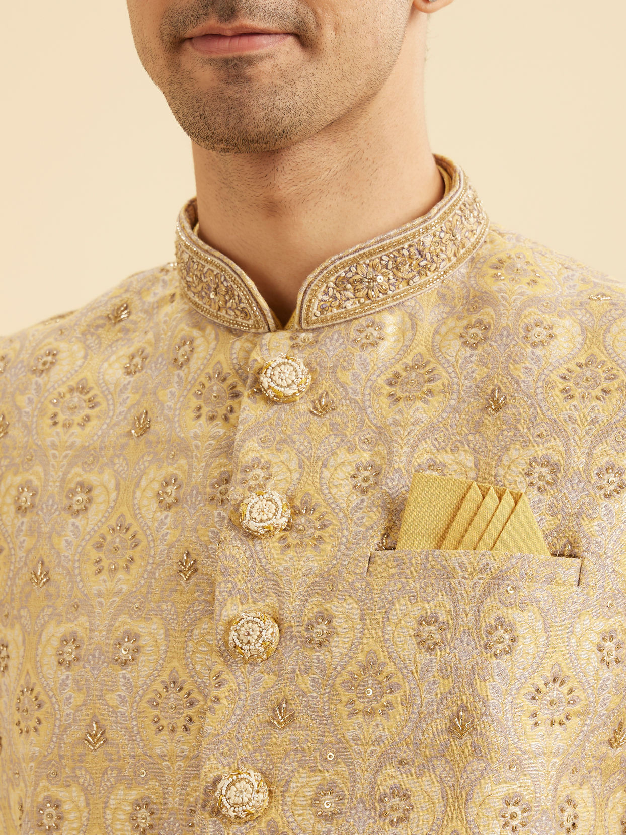 Manyavar Men Yellow Majesty Nehru Jacket