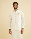 Ivory Cream Linear Patterned Nehru Jacket