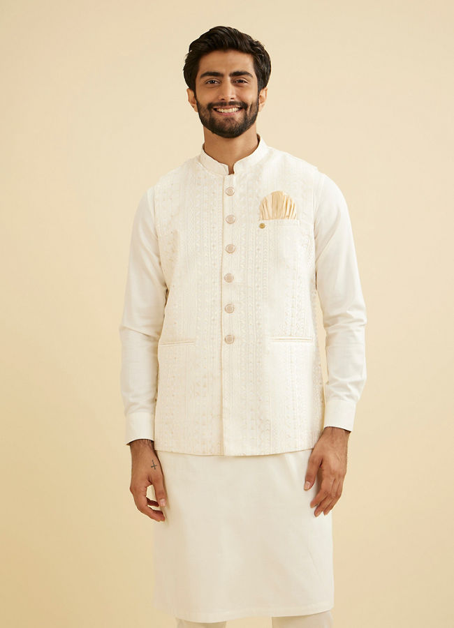 Manyavar Men Cream Radiance Nehru Jacket image number 0