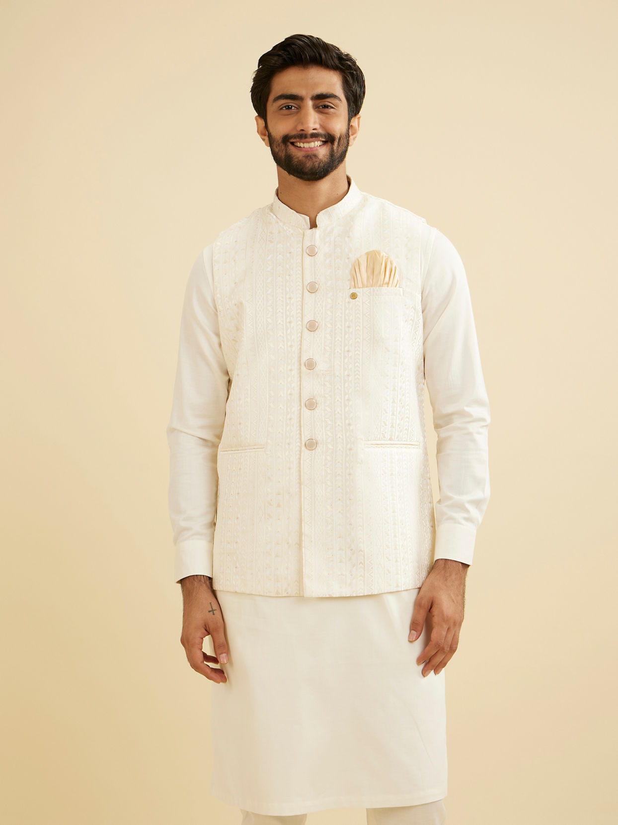 Manyavar Men Cream Radiance Nehru Jacket image number 0