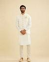 Manyavar Men Ivory Cream Linear Patterned Nehru Jacket