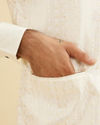 Manyavar Men Ivory Cream Linear Patterned Nehru Jacket