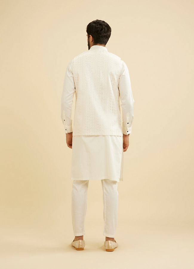 Manyavar Men Ivory Cream Linear Patterned Nehru Jacket