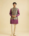 Manyavar Men Dark Grey Abstract Print Nehru Jacket