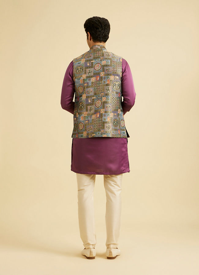 Manyavar Men Dark Grey Abstract Print Nehru Jacket