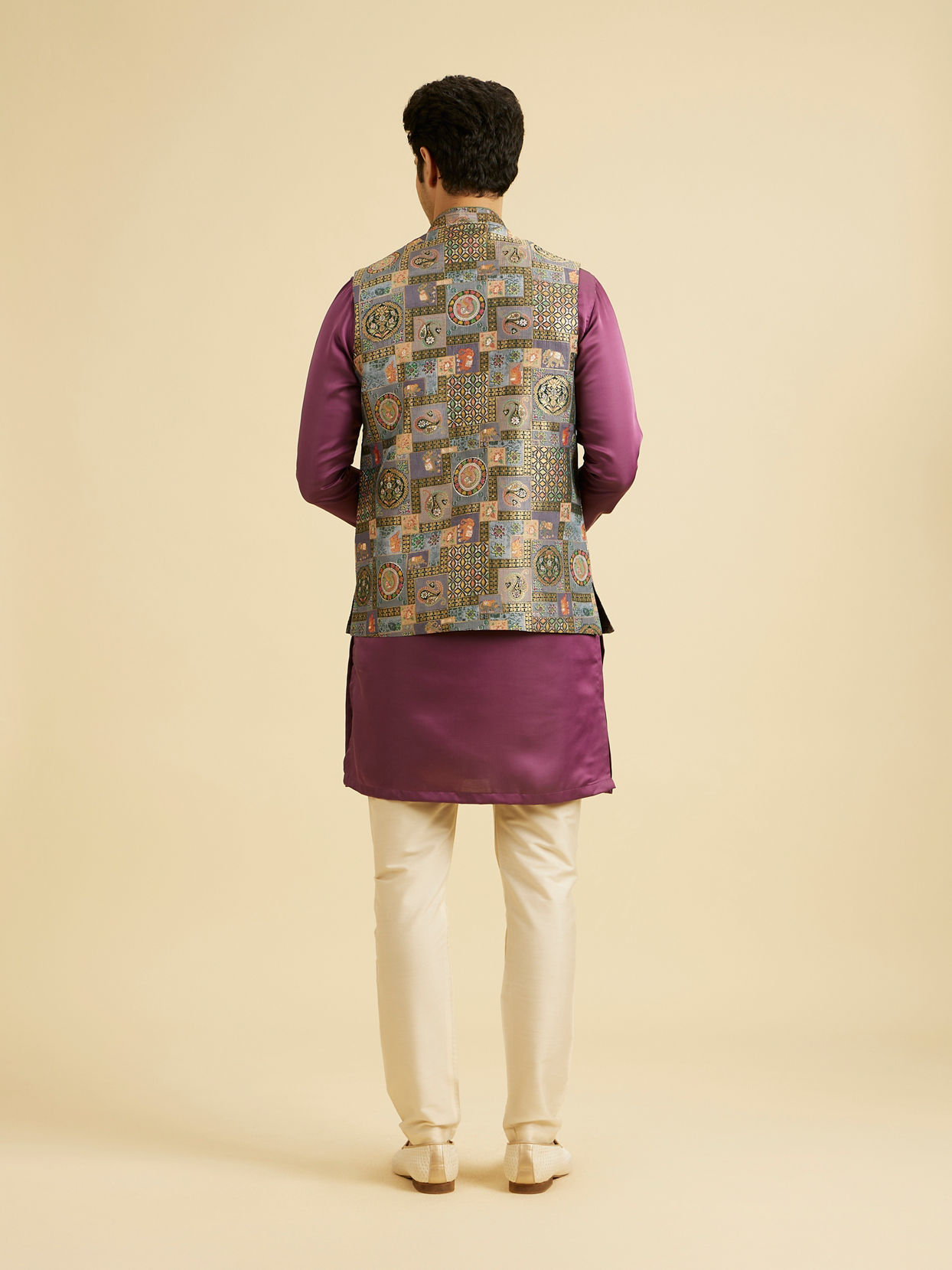Manyavar Men Dark Grey Abstract Print Nehru Jacket