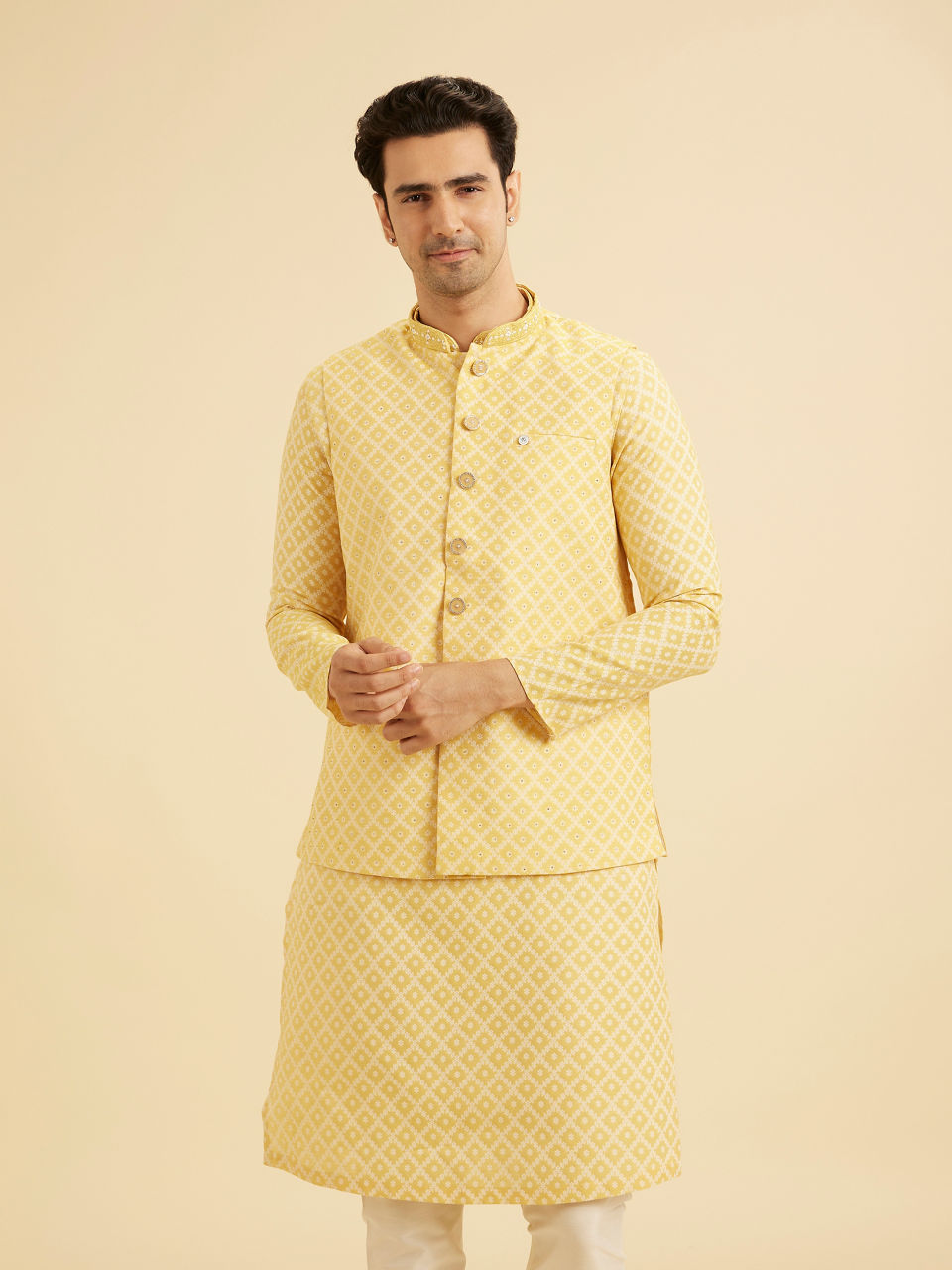 Manyavar Men Golden Yellow Radiance Nehru Jacket