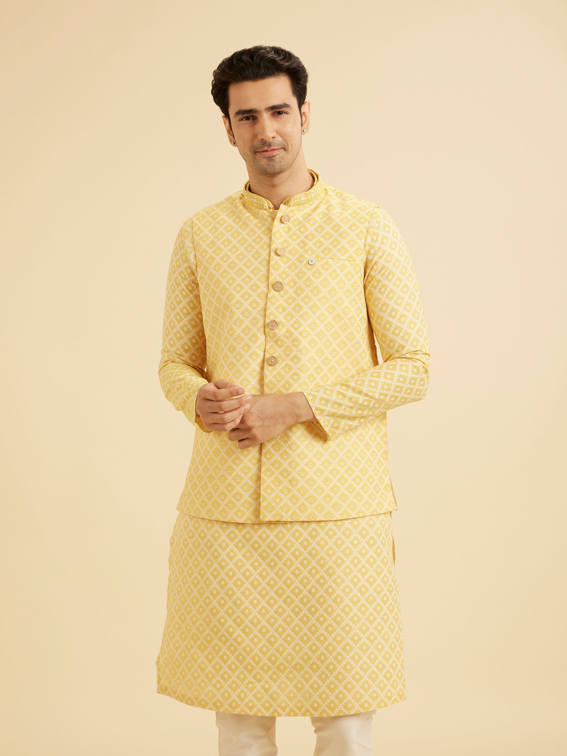 Manyavar Men Golden Yellow Radiance Nehru Jacket