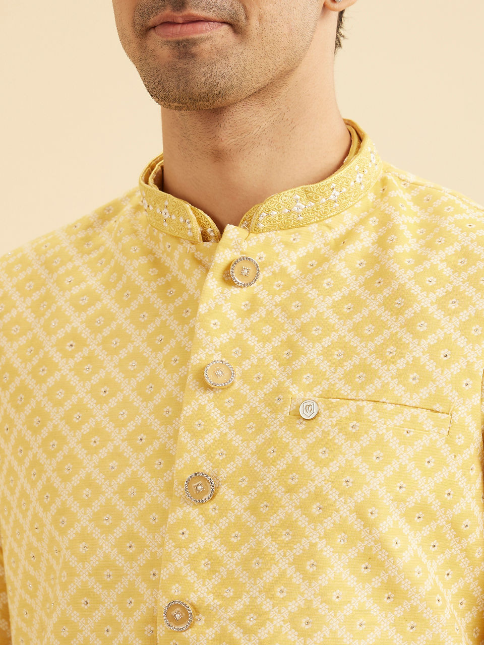 Manyavar Men Golden Yellow Radiance Nehru Jacket