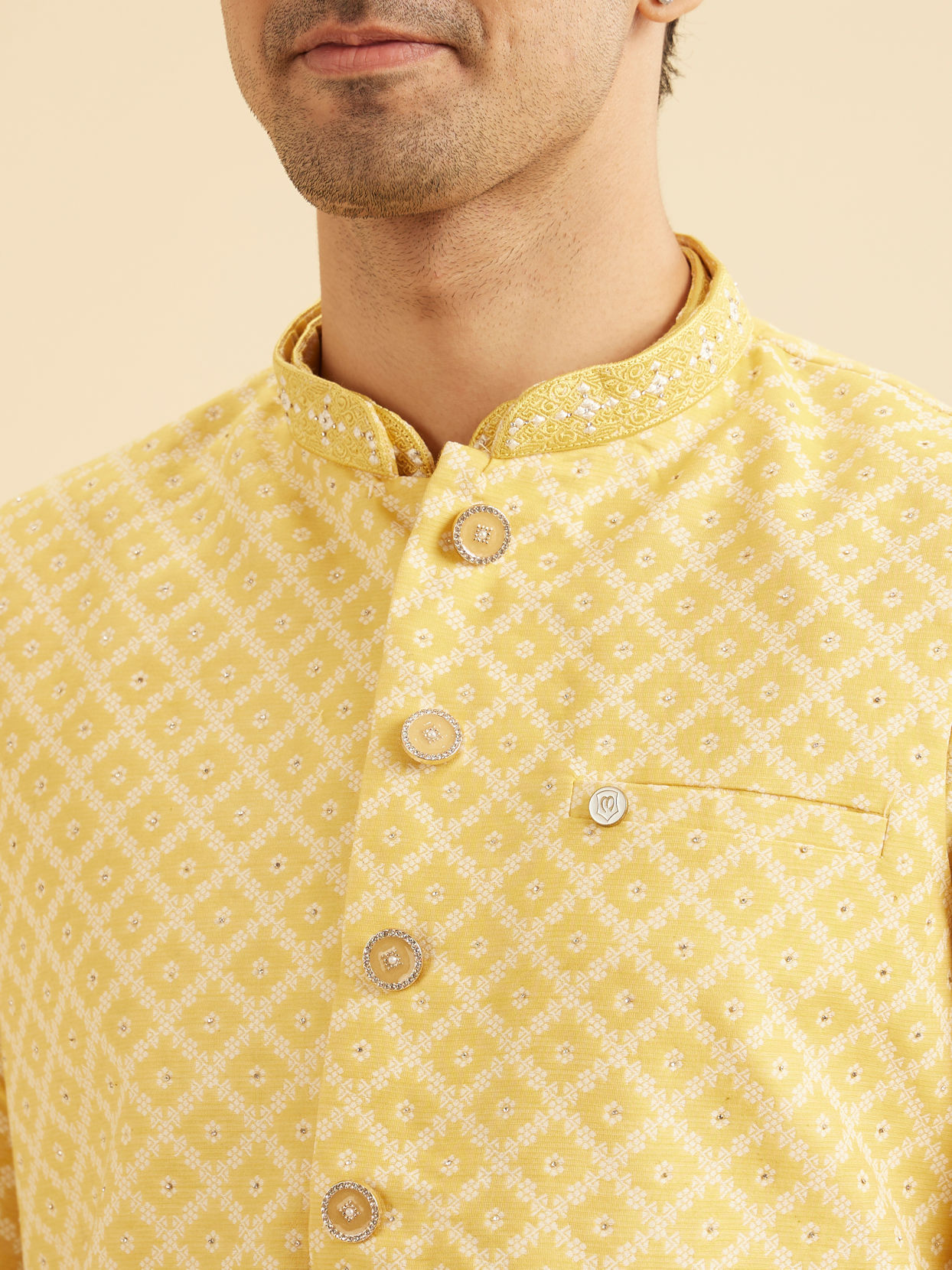 Manyavar Men Golden Yellow Radiance Nehru Jacket