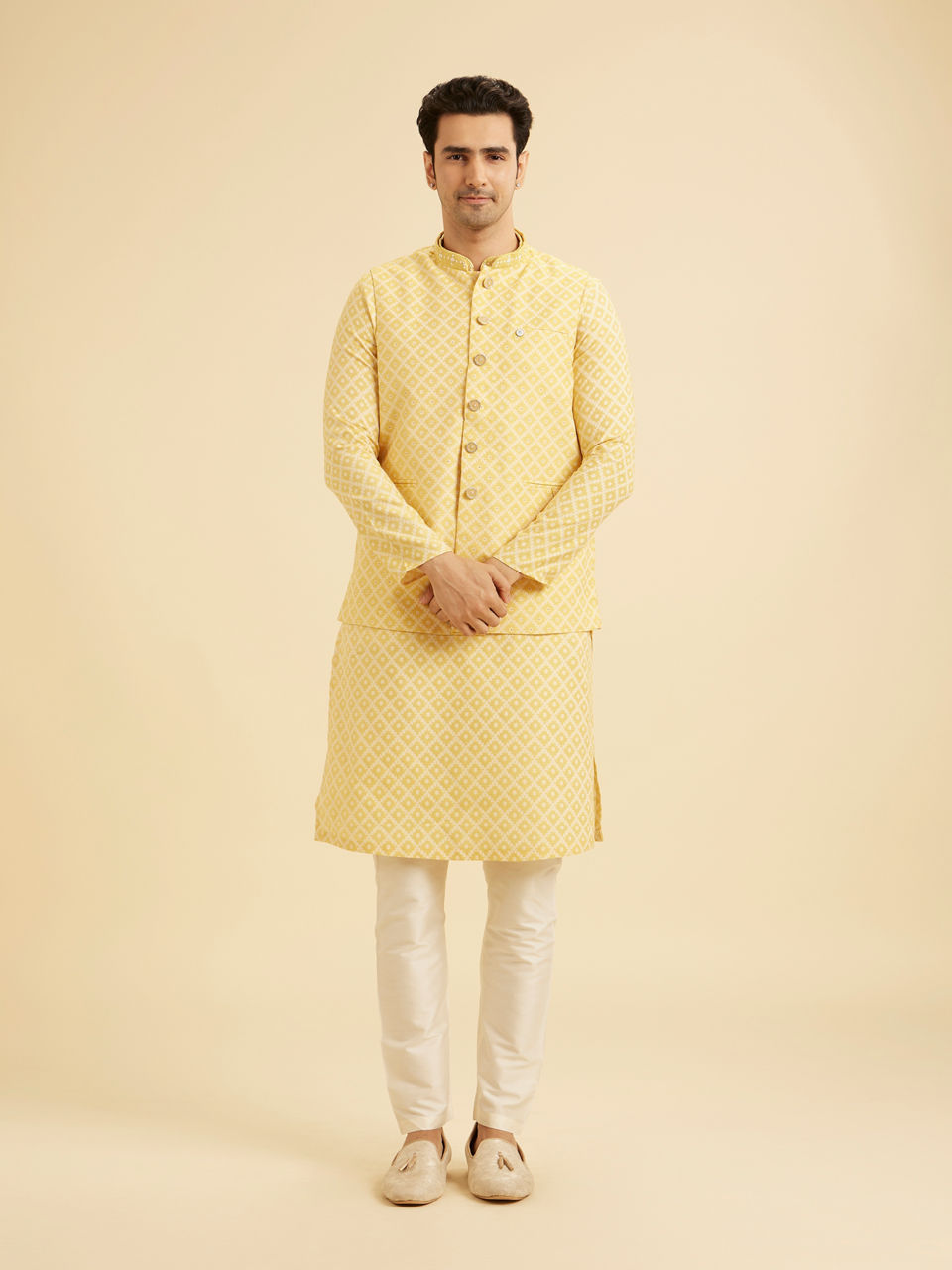 Manyavar Men Golden Yellow Radiance Nehru Jacket