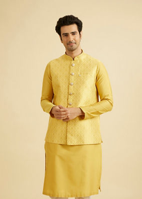 Manyavar Men Mustard Yellow Majesty Nehru Jacket