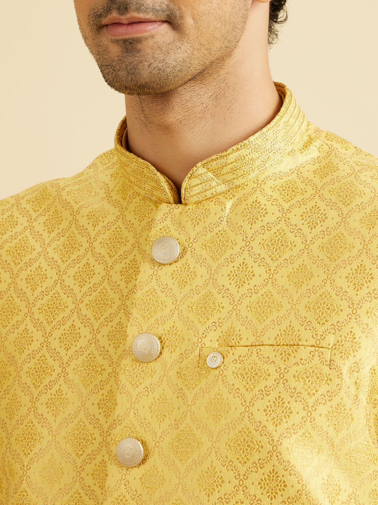 Manyavar Men Mustard Yellow Majesty Nehru Jacket