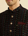 Manyavar Men Black Velvet Extravagant Nehru Jacket