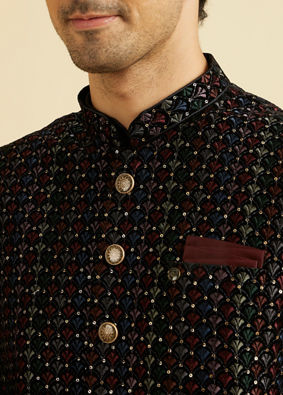 Manyavar Men Black Velvet Extravagant Nehru Jacket