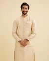 Soft Beige Floral Buta Jaal Patterned Nehru Jacket