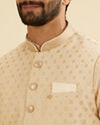 Manyavar Men Soft Beige Floral Buta Jaal Patterned Nehru Jacket