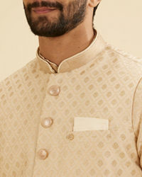 Manyavar Men Soft Beige Floral Buta Jaal Patterned Nehru Jacket