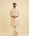 Manyavar Men Soft Beige Floral Buta Jaal Patterned Nehru Jacket