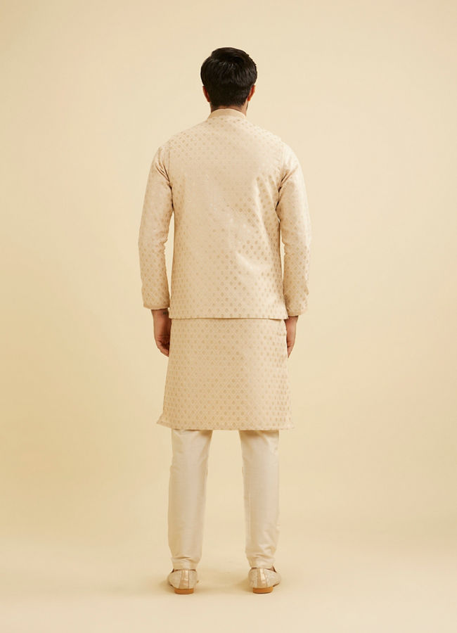 Manyavar Men Soft Beige Floral Buta Jaal Patterned Nehru Jacket