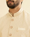 Manyavar Men Soft Beige Buta Jaal Patterned Jacket with Patra Work