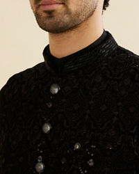 Manyavar Men Dark Blue Sequinned Nehru Jacket