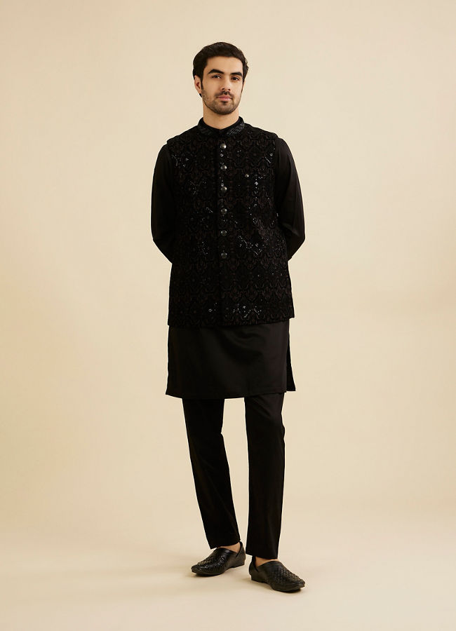 Manyavar Men Dark Blue Sequinned Nehru Jacket