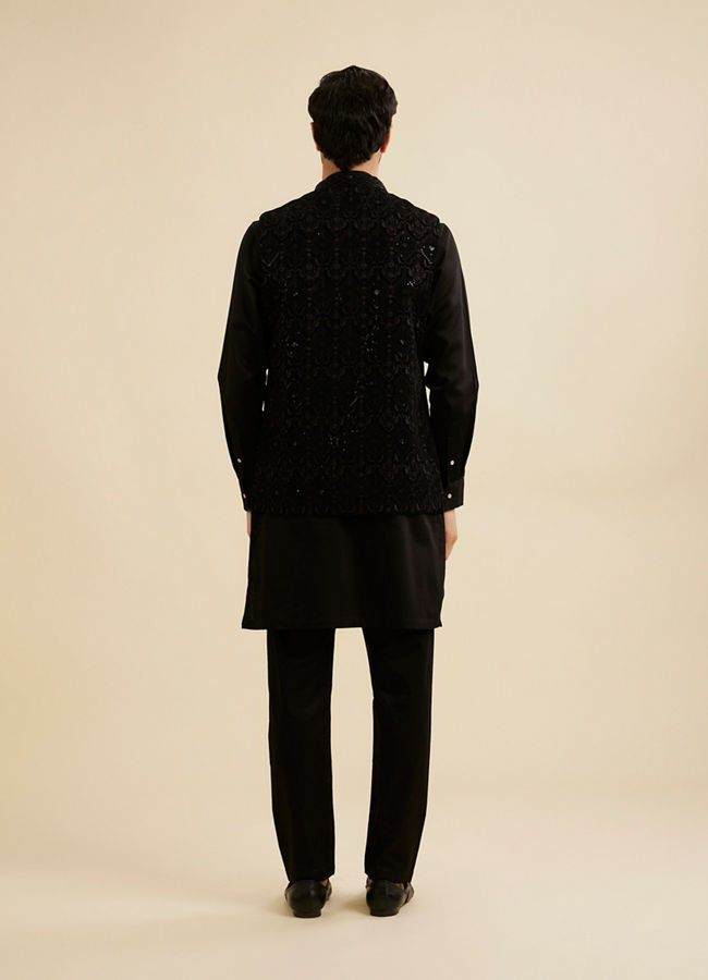 Manyavar Men Dark Blue Sequinned Nehru Jacket