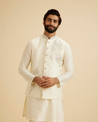 Manyavar Men Majestic Warm White Nehru Jacket