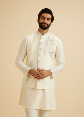 Manyavar Men Majestic Warm White Nehru Jacket