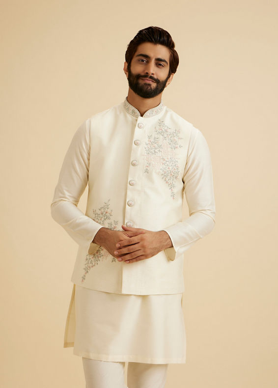 Manyavar Men Majestic Warm White Nehru Jacket