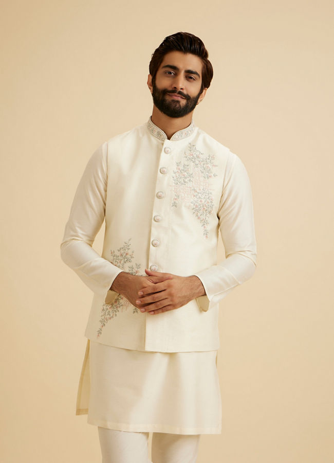 Manyavar Men Majestic Warm White Nehru Jacket